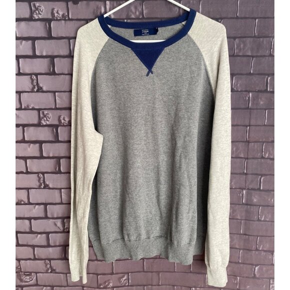 Men's J. Crew Cotton Colorblock Blue, Gray & WhitePullover Crew Neck Sweater XL - Picture 1 of 4